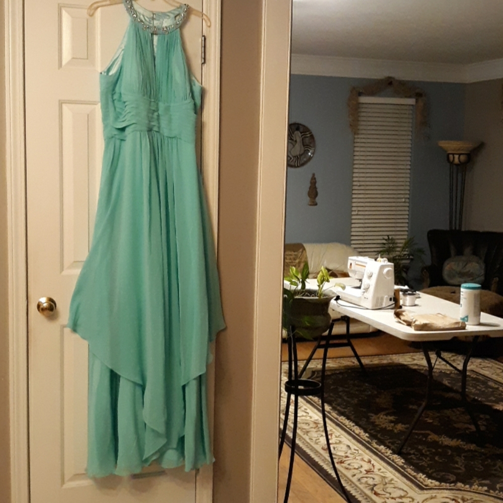 Lime Green Beaded Neck evening gown